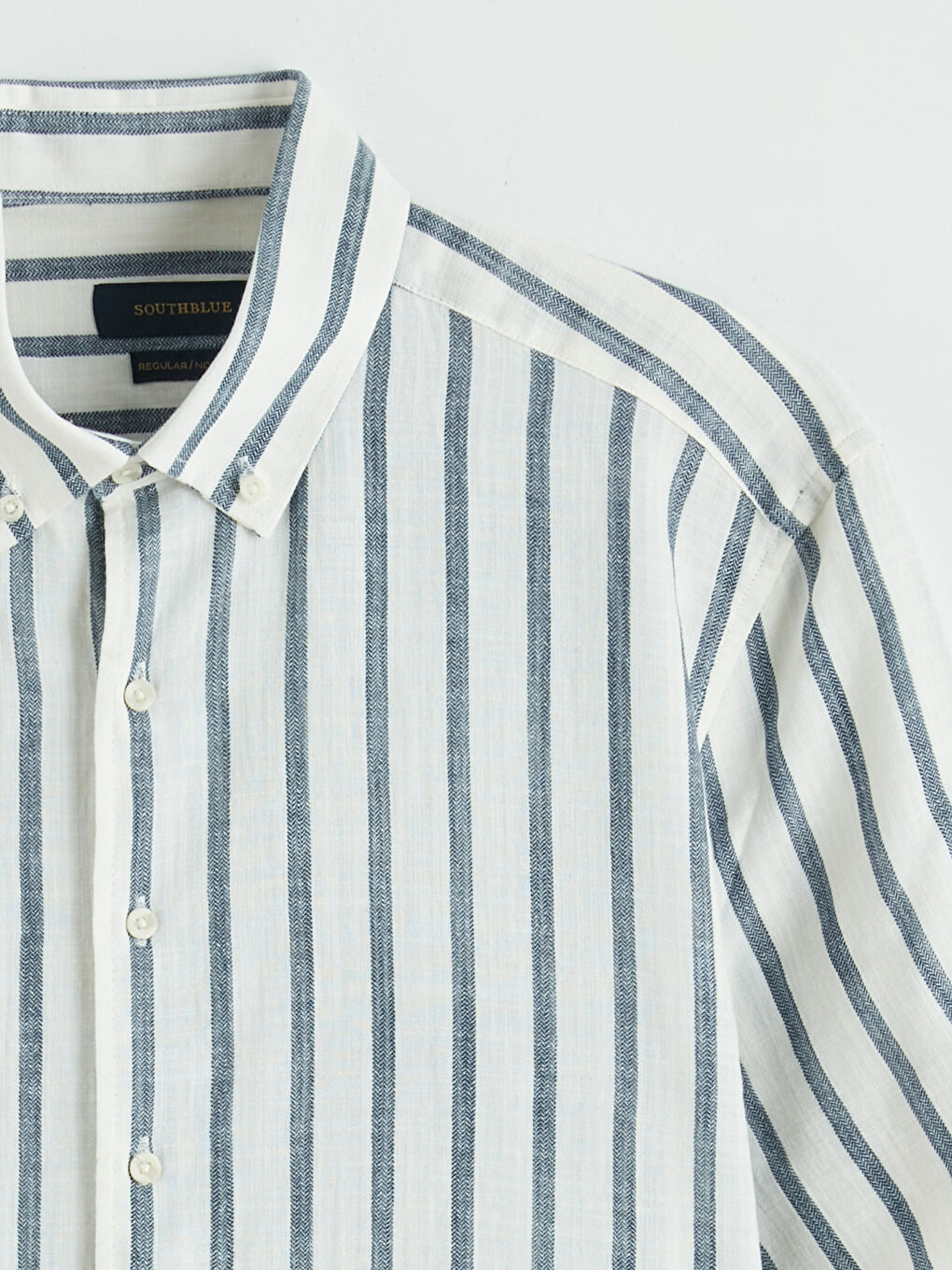 Lacivert Regular Fit Kısa Kollu Çizgili Erkek Gömlek-1