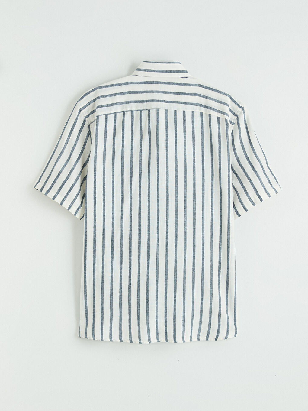 Lacivert Regular Fit Kısa Kollu Çizgili Erkek Gömlek-2