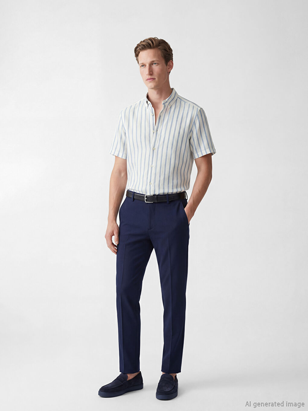 Mavi Regular Fit Çizgili Erkek Gömlek-1