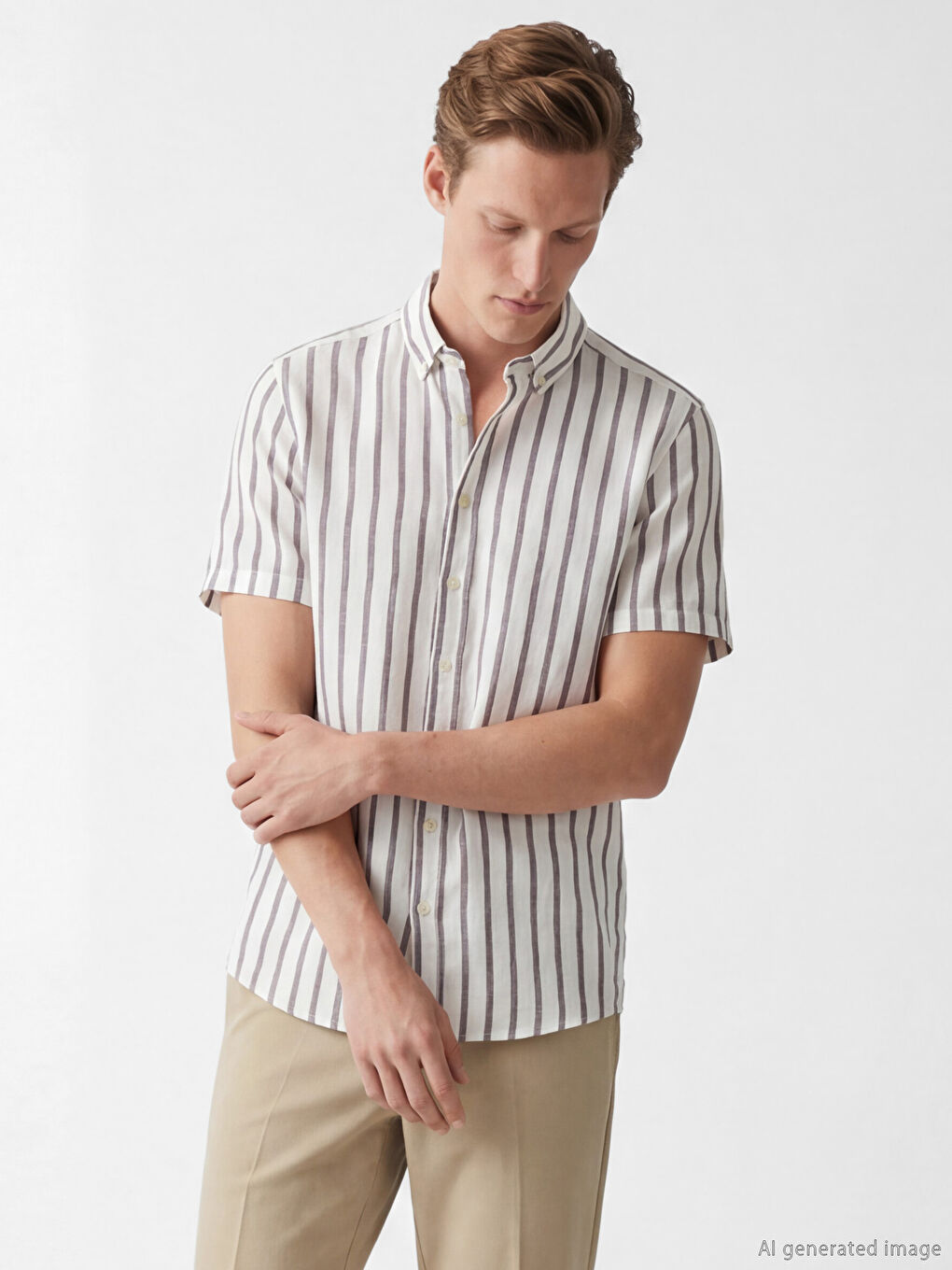 Kahverengi Regular Fit Çizgili Erkek Gömlek