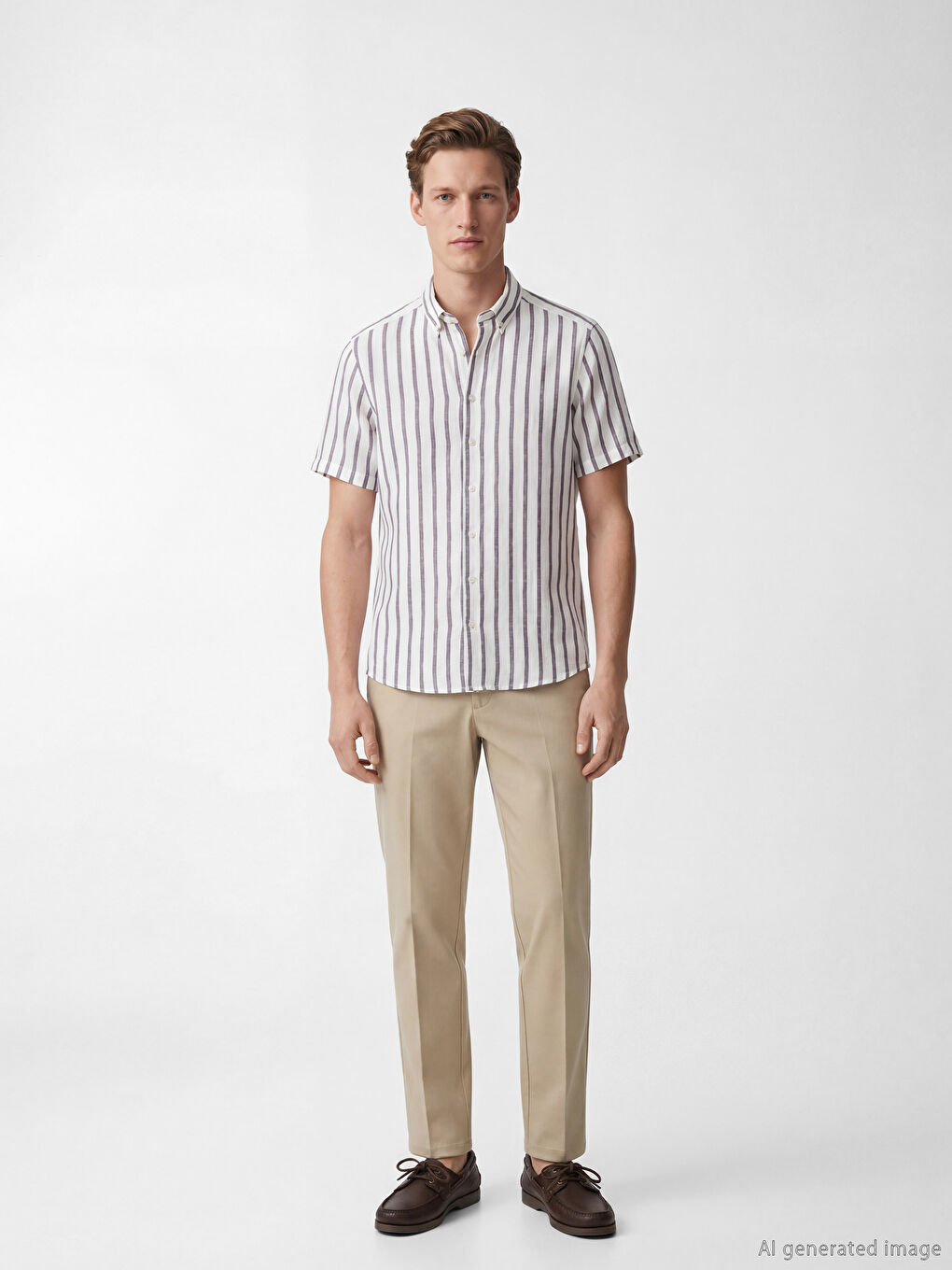 Kahverengi Regular Fit Çizgili Erkek Gömlek-1
