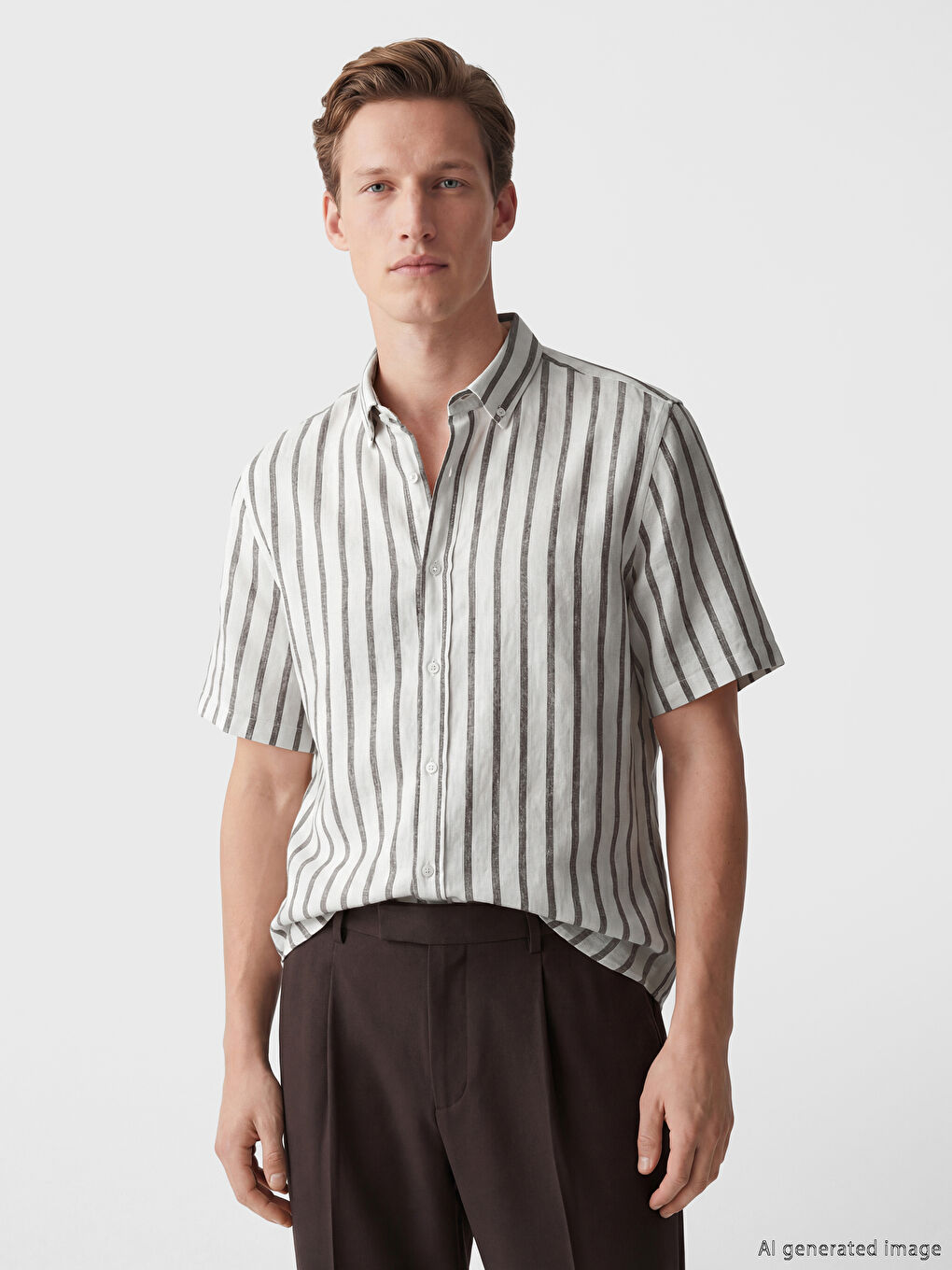 Haki Regular Fit Çizgili Erkek Gömlek