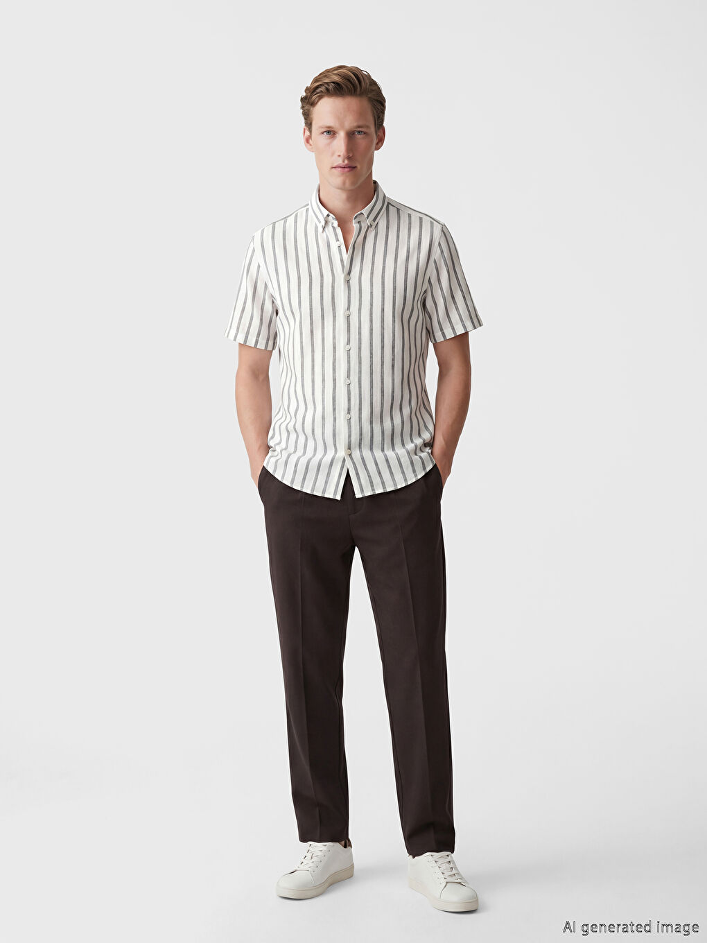 Haki Regular Fit Çizgili Erkek Gömlek-1