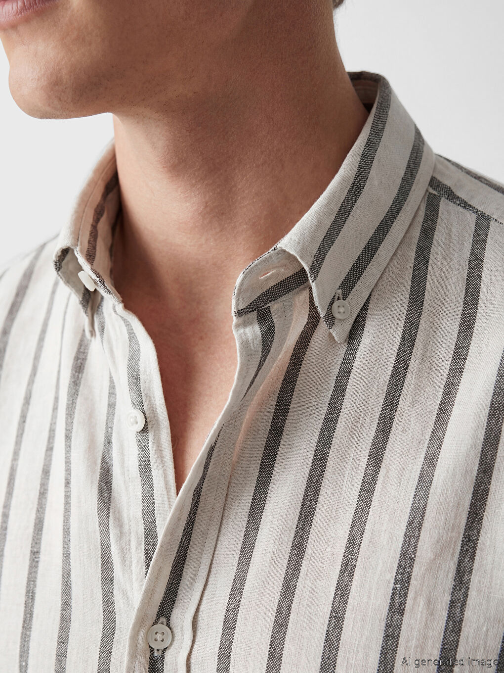 Haki Regular Fit Çizgili Erkek Gömlek-2