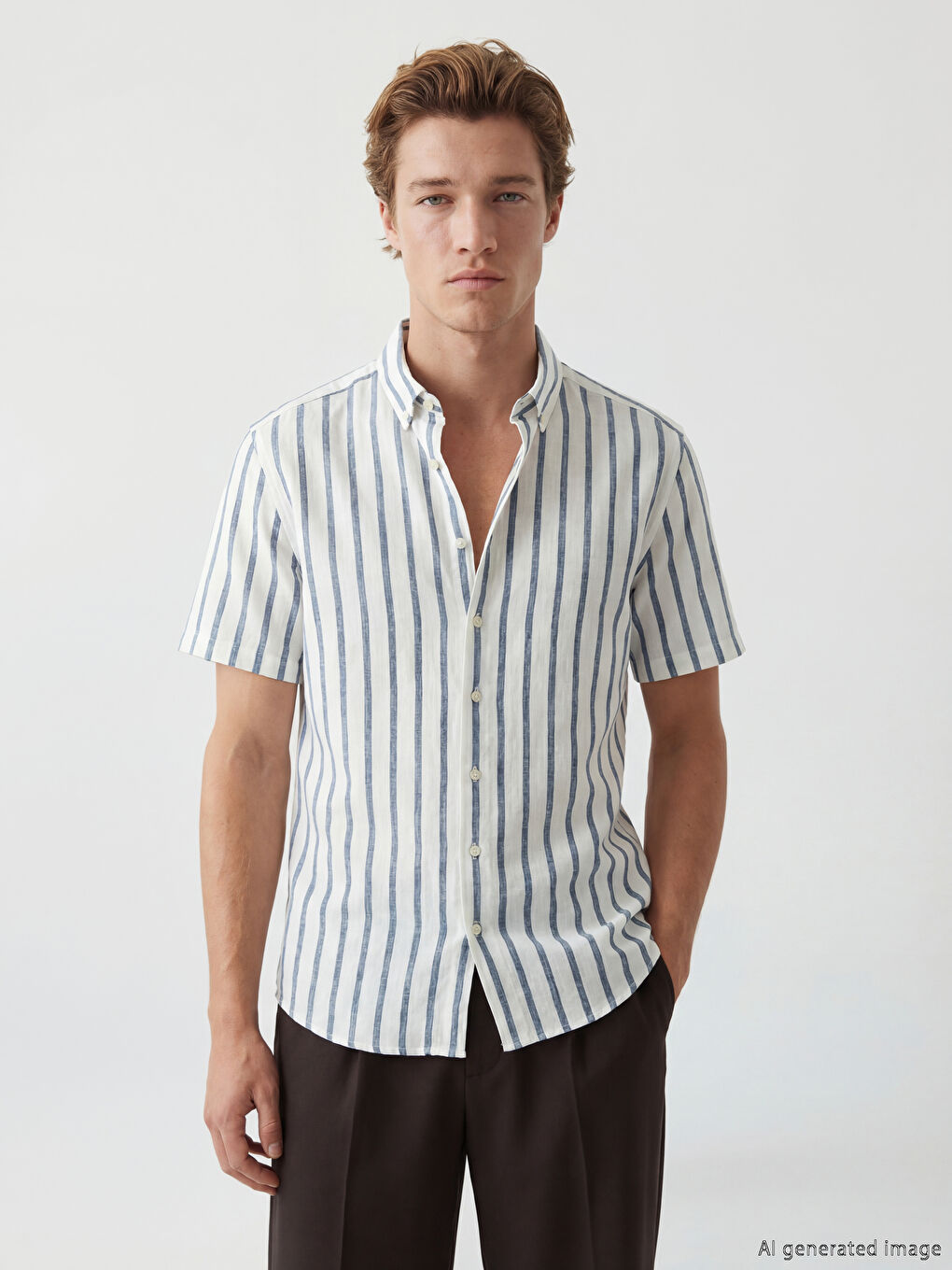 Lacivert Regular Fit Çizgili Erkek Gömlek
