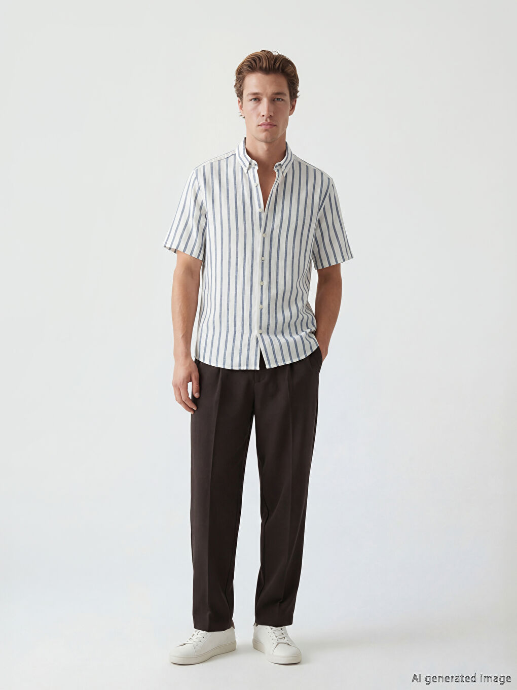 Lacivert Regular Fit Çizgili Erkek Gömlek-1