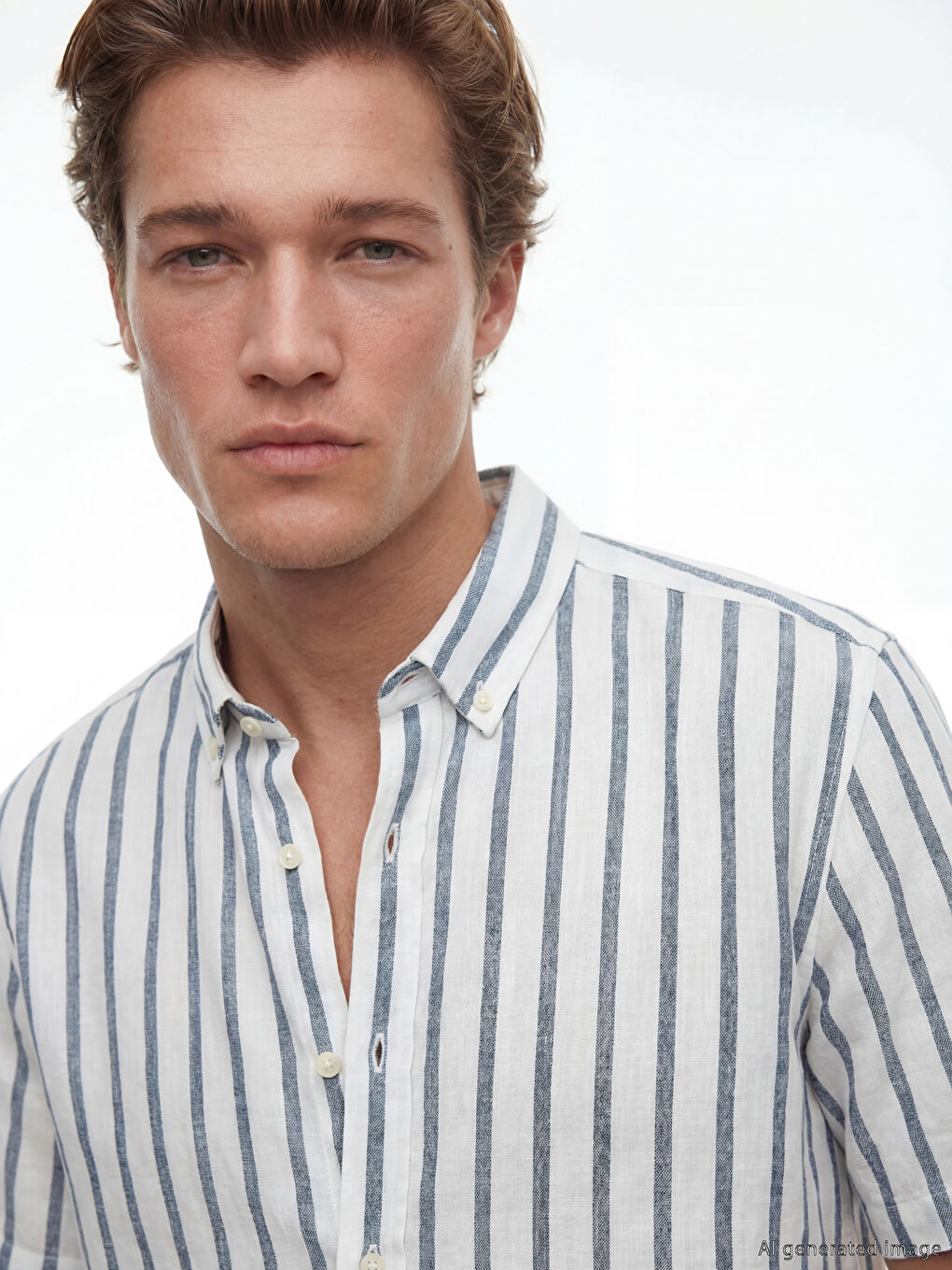 Lacivert Regular Fit Çizgili Erkek Gömlek-2