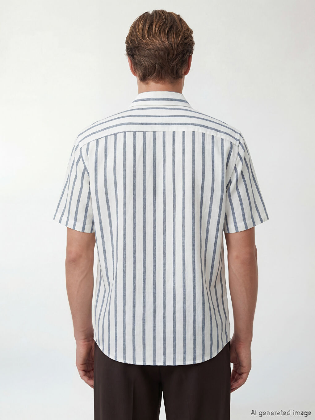 Lacivert Regular Fit Çizgili Erkek Gömlek-3