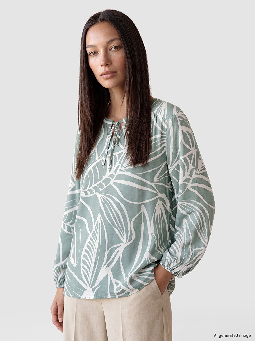 Tie Neck Patterned Blouse