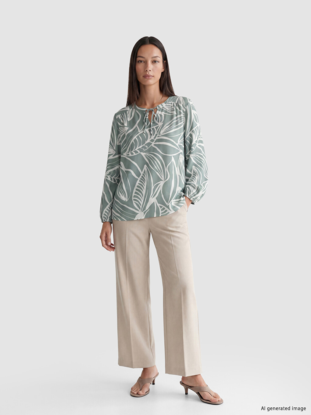 Tie Neck Patterned Blouse-1