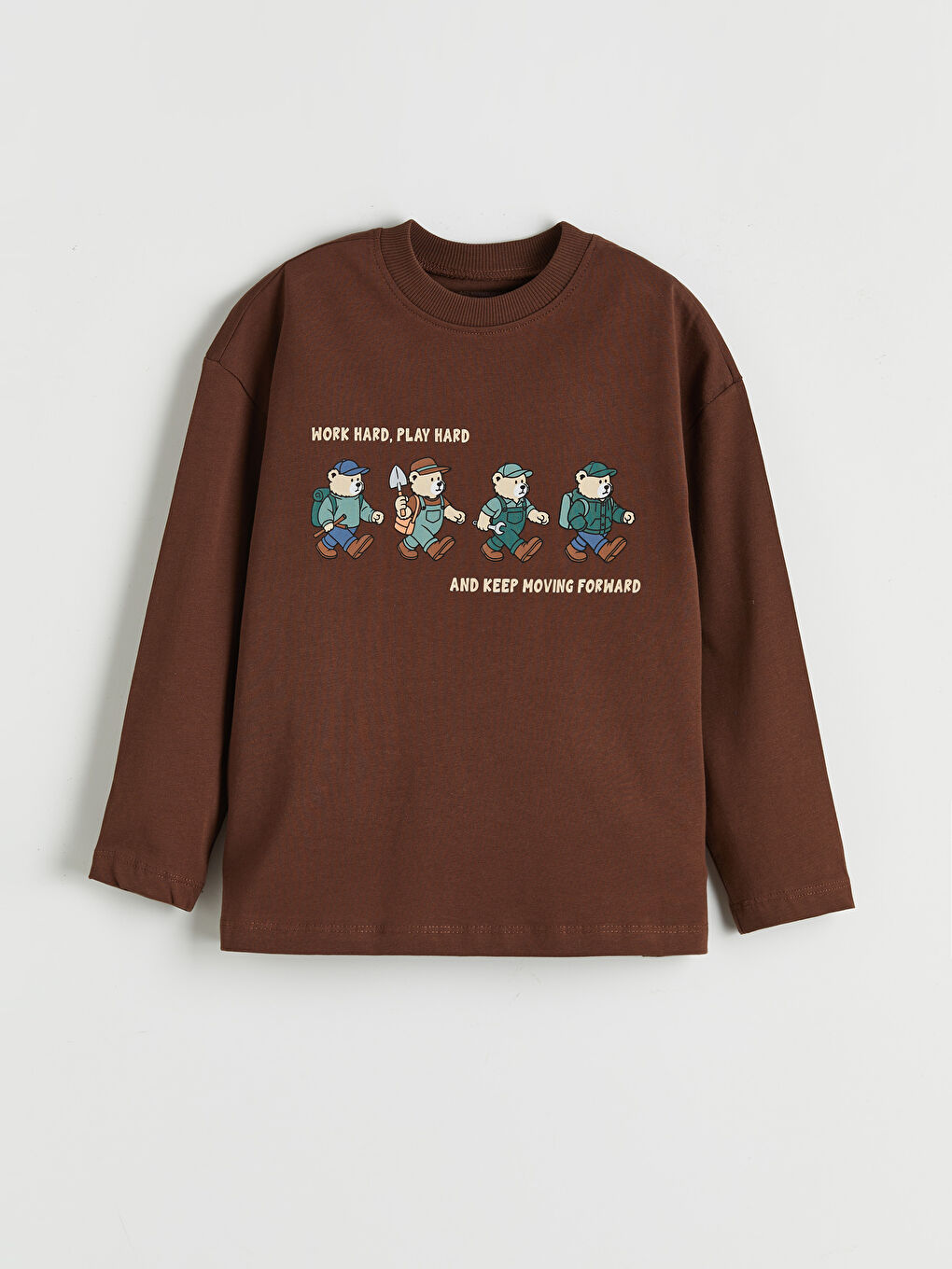 Kahverengi Bisiklet Yaka Baskılı Erkek Çocuk Tişört