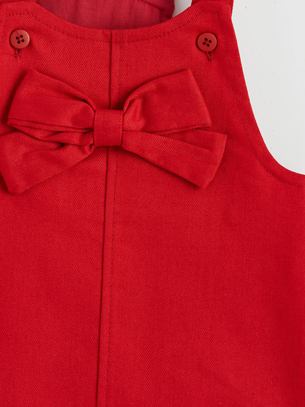 Kırmızı Fiyonklu Kız Bebek Gabardin Elbise-5