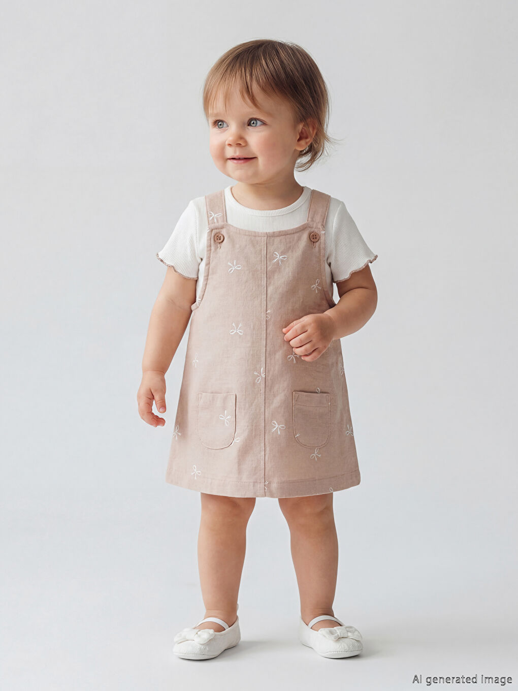 Kahverengi Bisiklet Yaka Kız Bebek Elbise ve Bluz