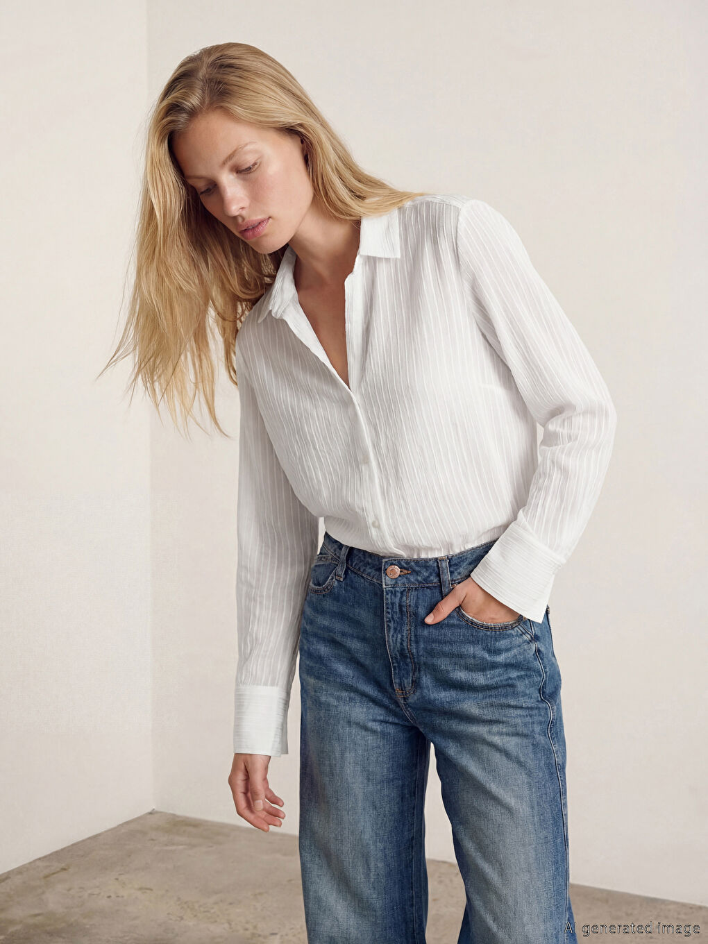 Beyaz Çizgili Oversize Kadın Gömlek