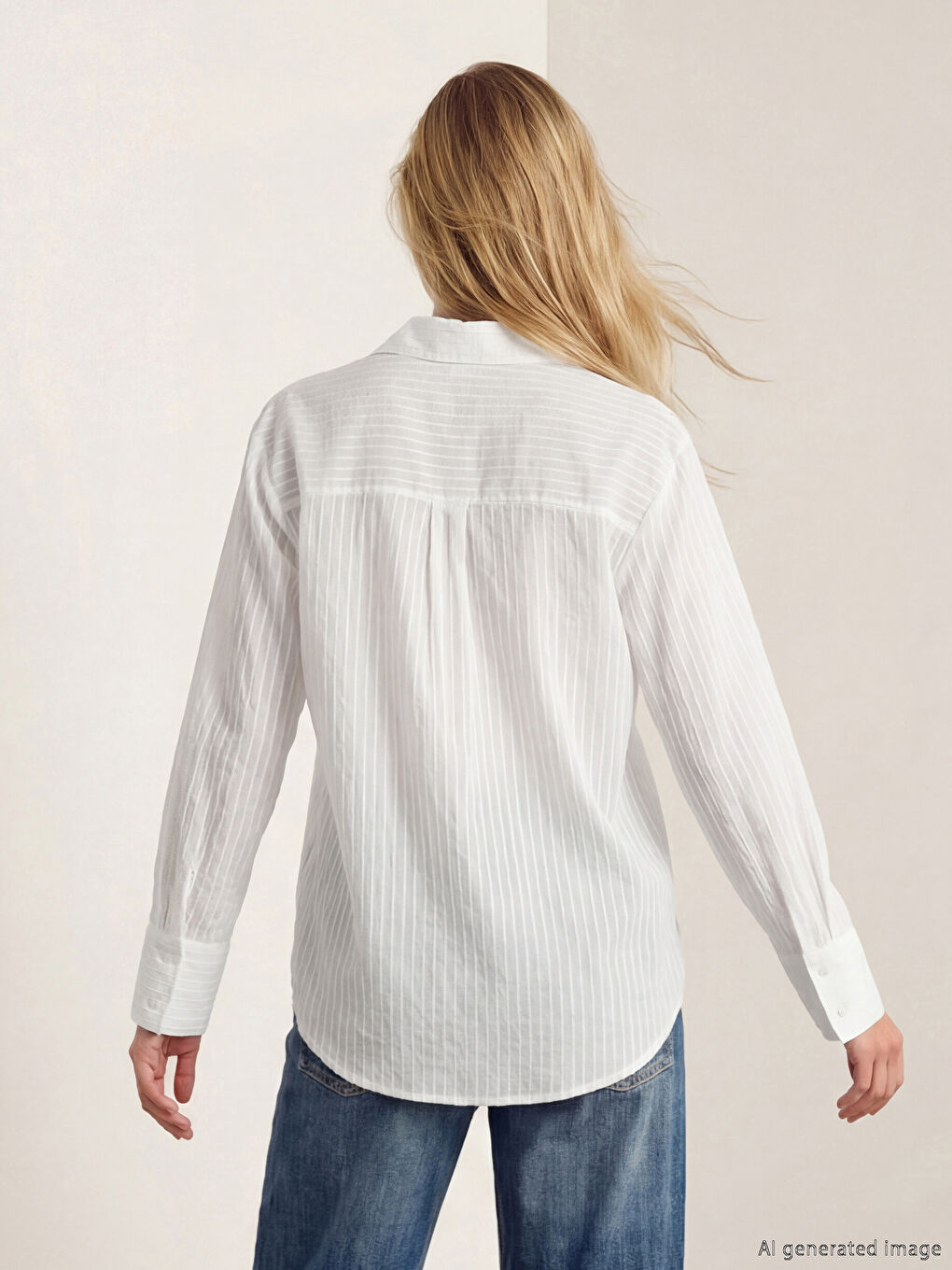 Beyaz Çizgili Oversize Kadın Gömlek-1
