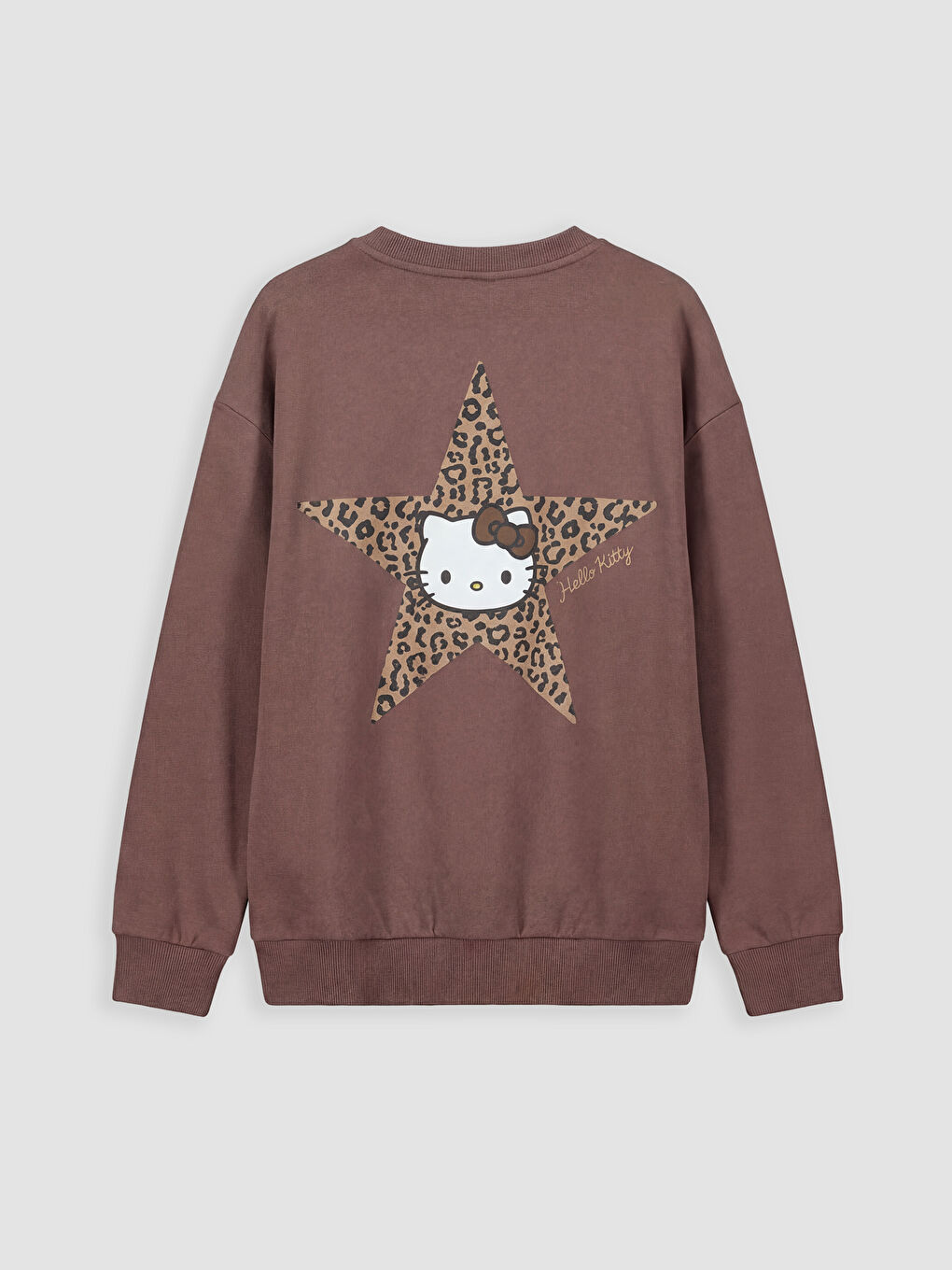 Kahverengi Bisiklet Yaka Hello Kitty Baskılı Kız Çocuk Sweatshirt-1