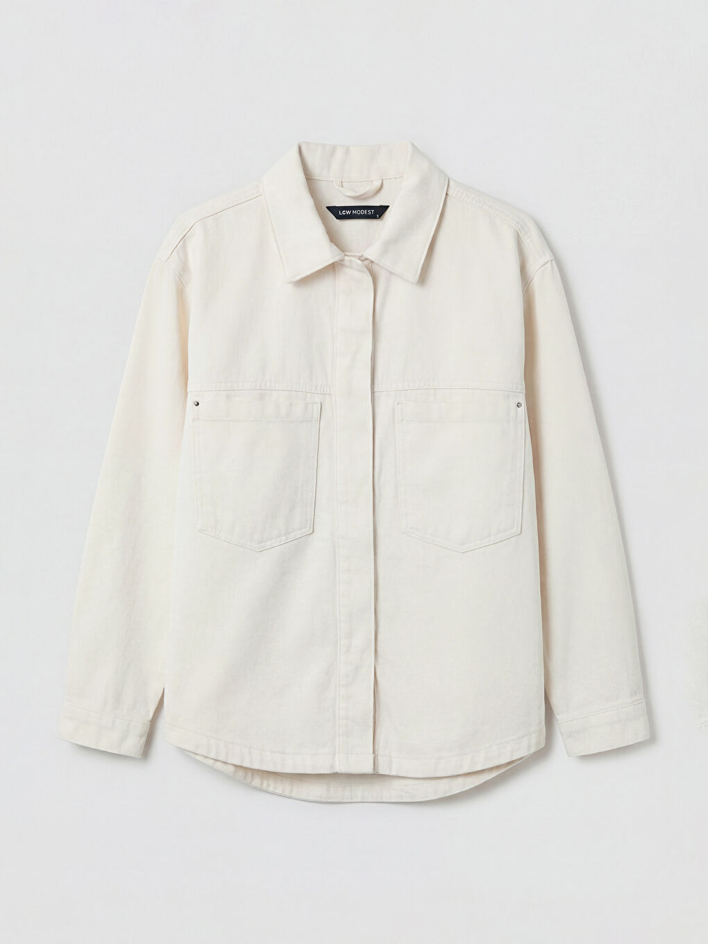 Ekru Gömlek Yaka Kadın Jean Ceket-6