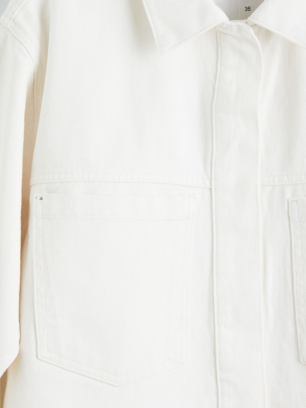 Ekru Gömlek Yaka Kadın Jean Ceket-8