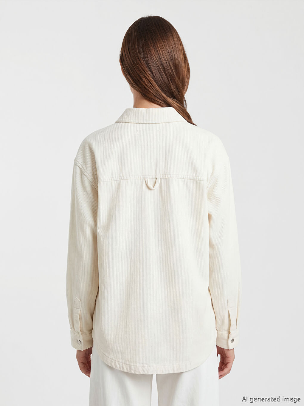 Ekru Gömlek Yaka Kadın Jean Ceket-5