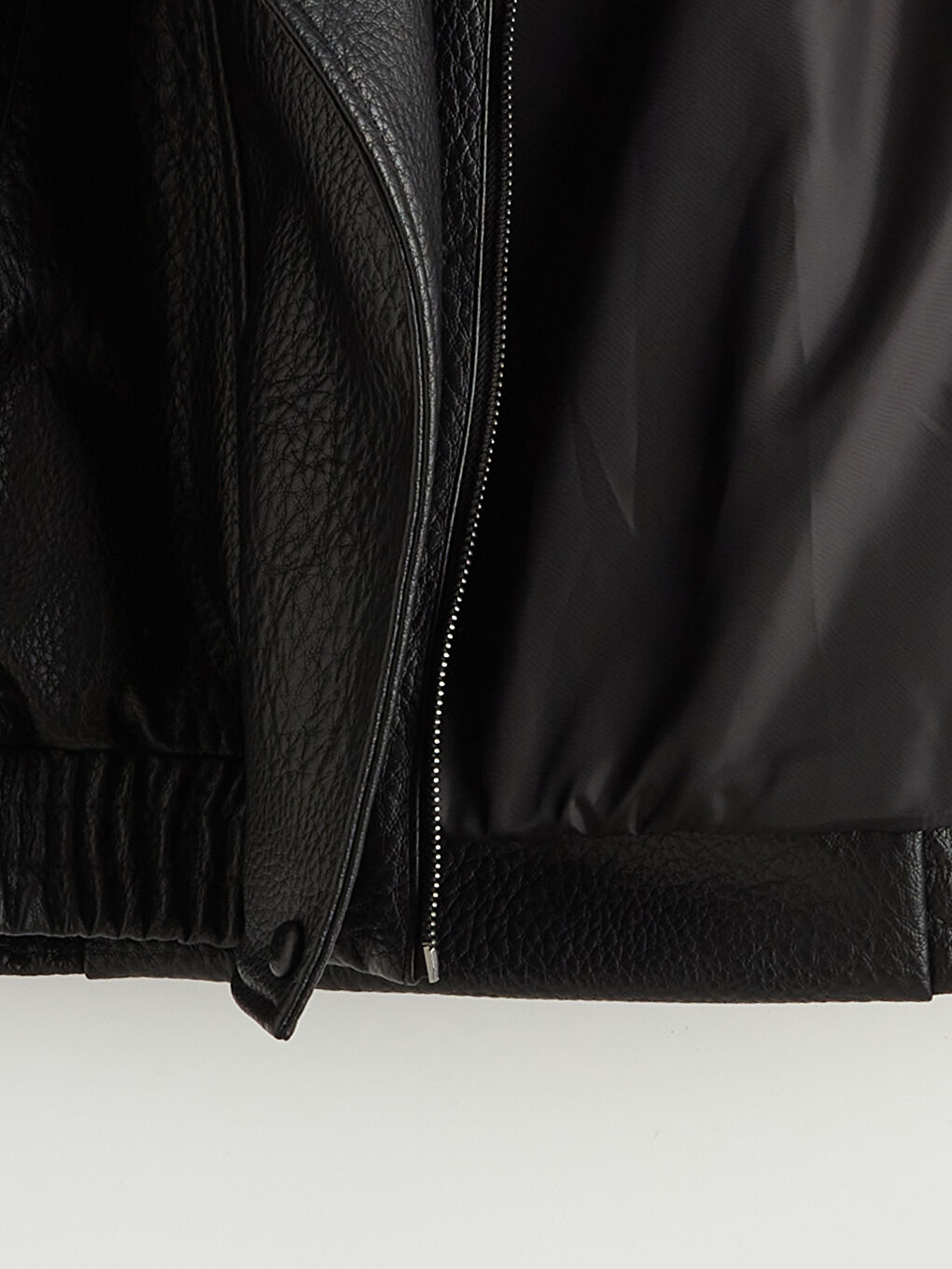 Siyah Dik Yaka Oversize Kadın Deri Görünümlü Ceket-7