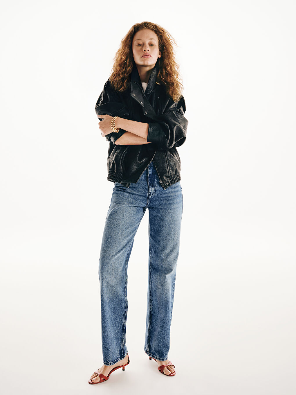 Siyah Dik Yaka Oversize Kadın Deri Görünümlü Ceket-1