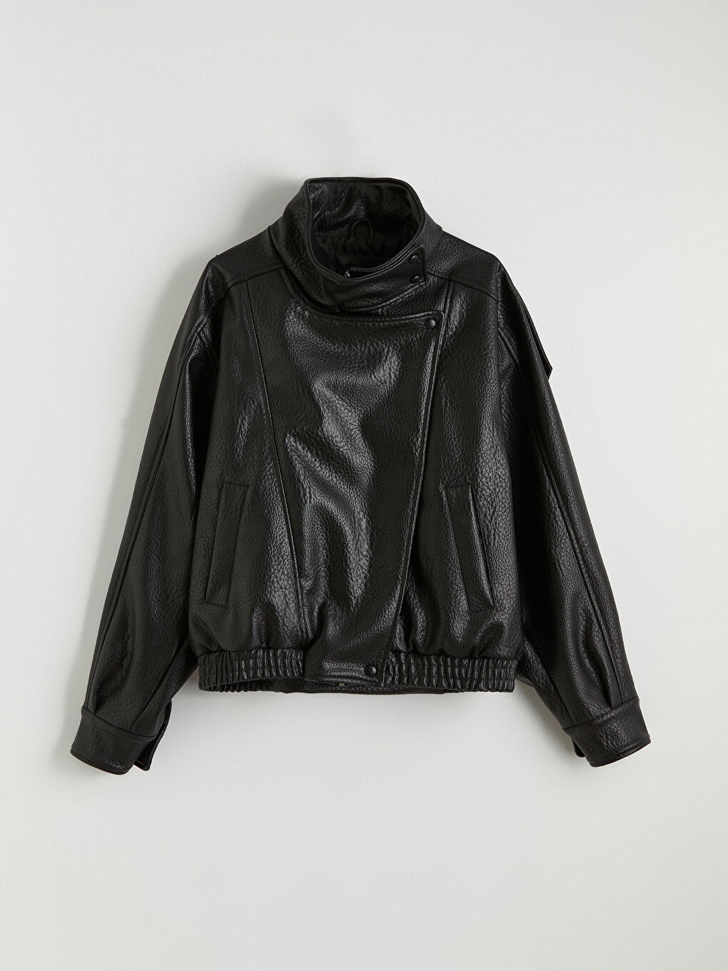 Veste en similicuir pour femme à col montant-5