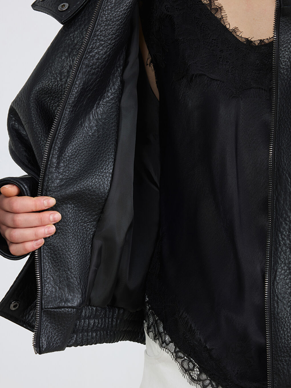 Veste en similicuir pour femme à col montant-2