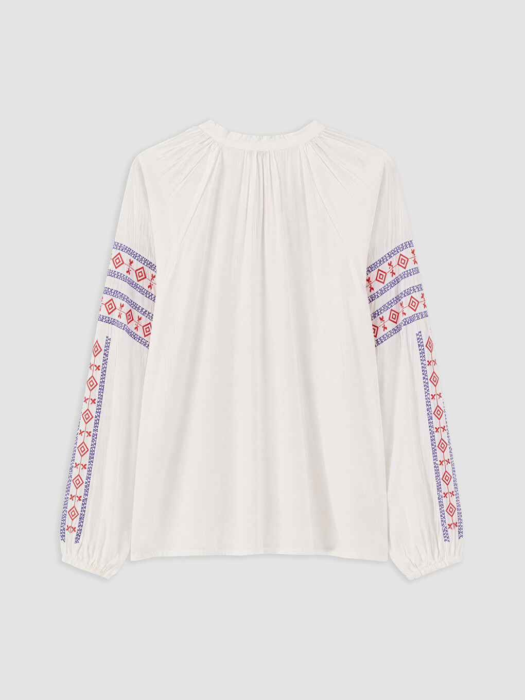 Tie Neck Tasseled Embroidered Blouse-4