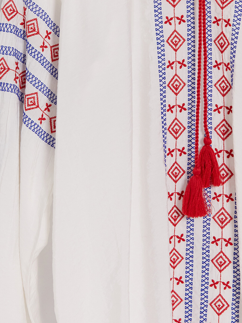 Tie Neck Tasseled Embroidered Blouse-5