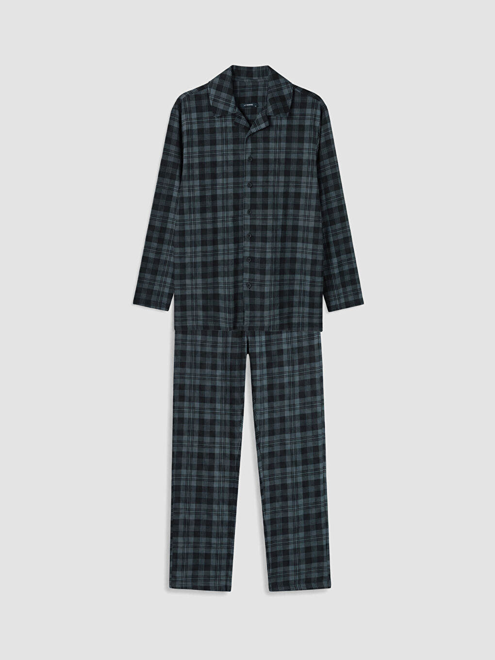 Siyah Standart Kalıp Ekose Erkek Pijama Takımı-4