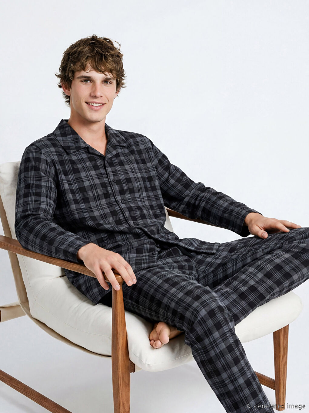 Siyah Standart Kalıp Ekose Erkek Pijama Takımı