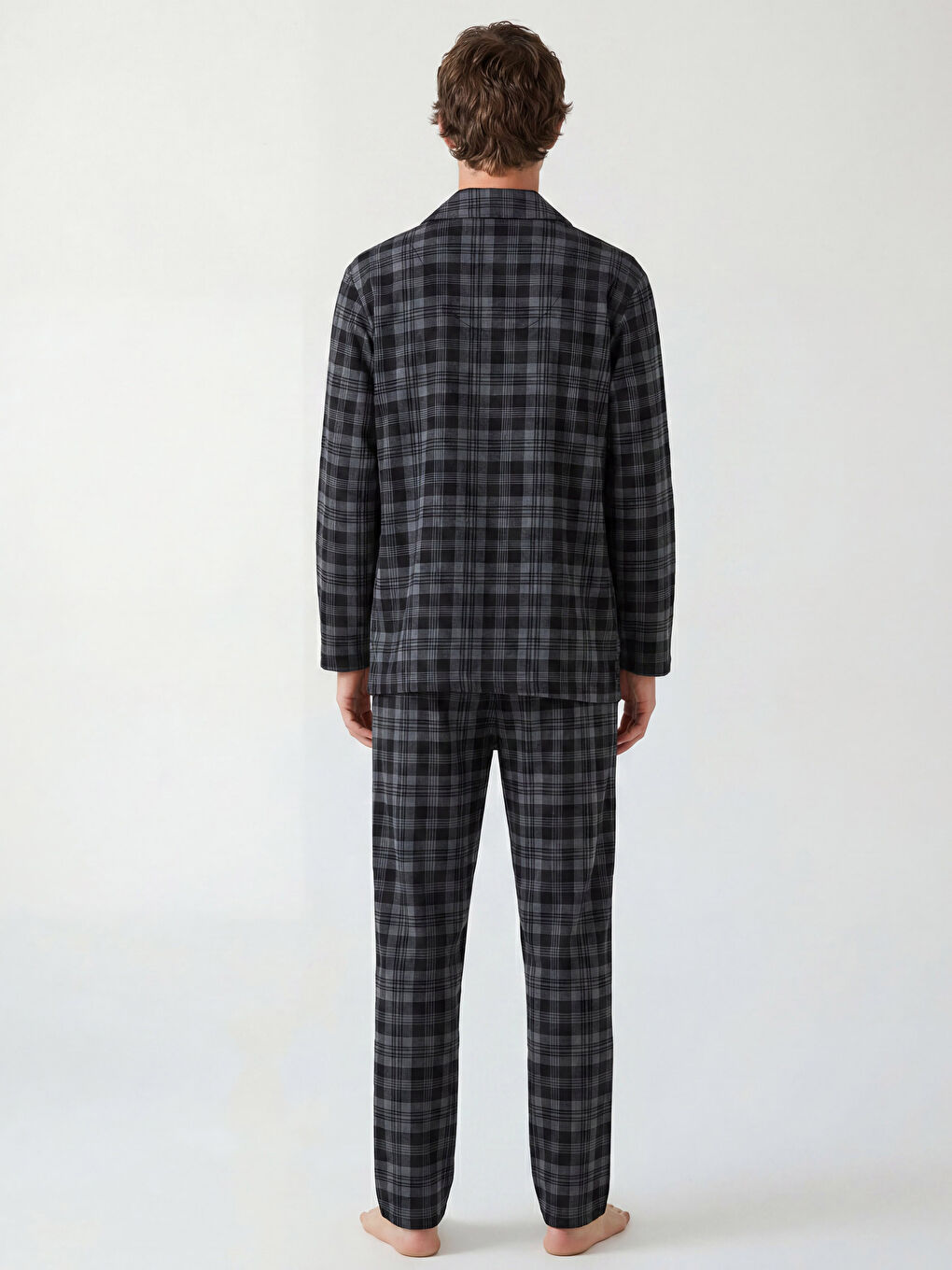 Siyah Standart Kalıp Ekose Erkek Pijama Takımı-3