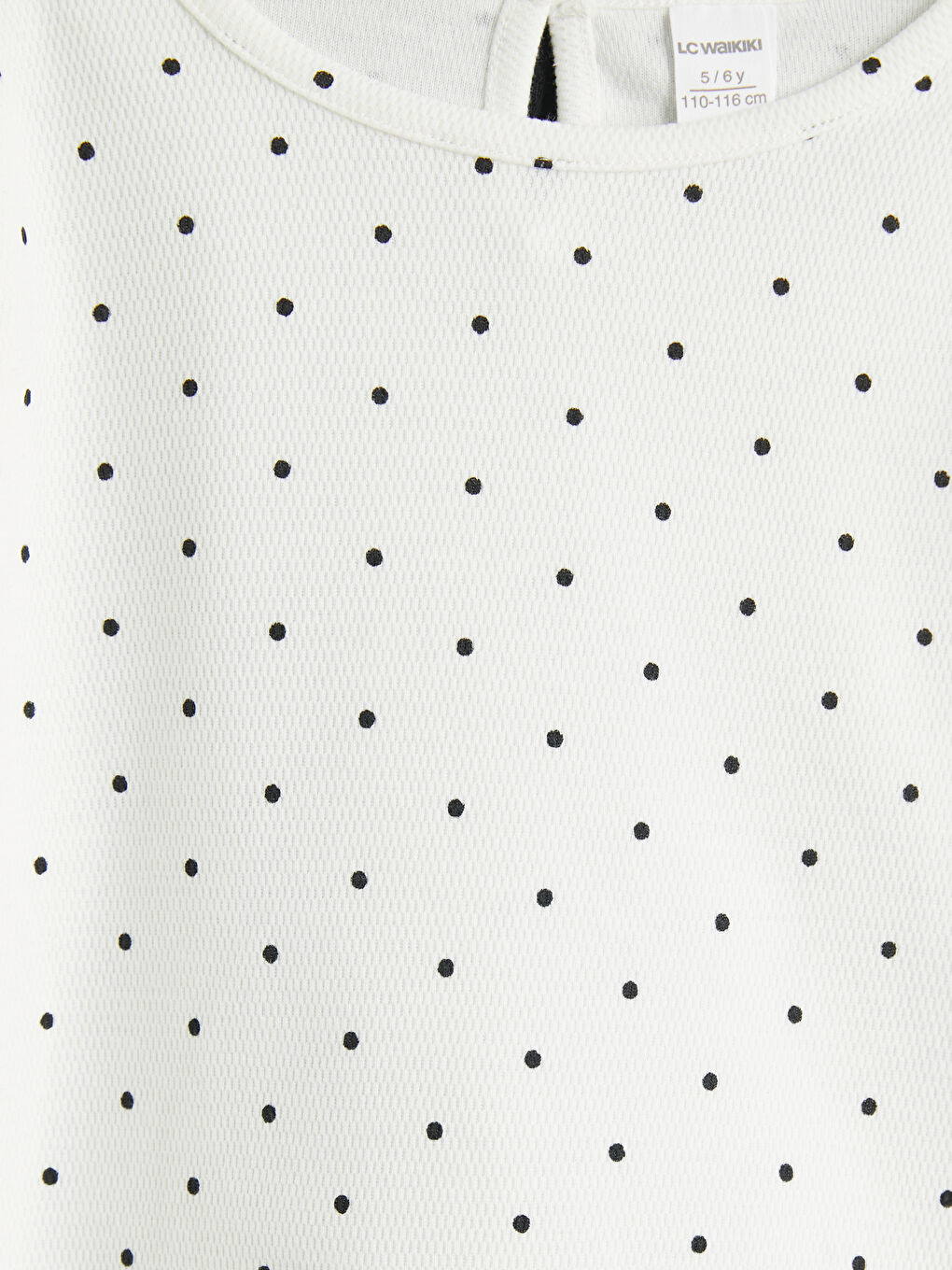 Ekru Bisiklet Yaka Puantiyeli Kız Çocuk Fırfırlı Tişört-2