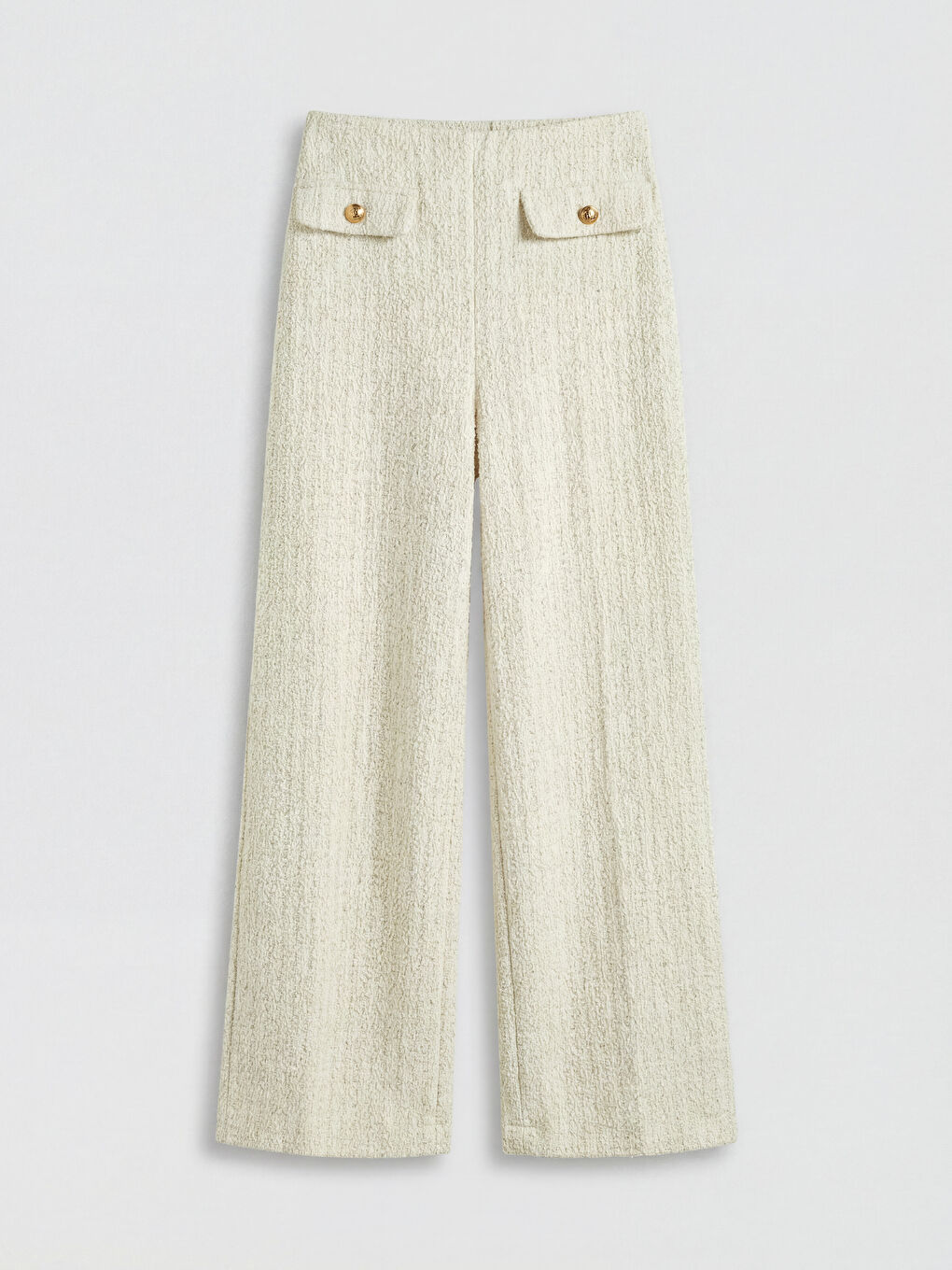 Ekru Standart Fit Dokulu Kadın Triko Pantolon