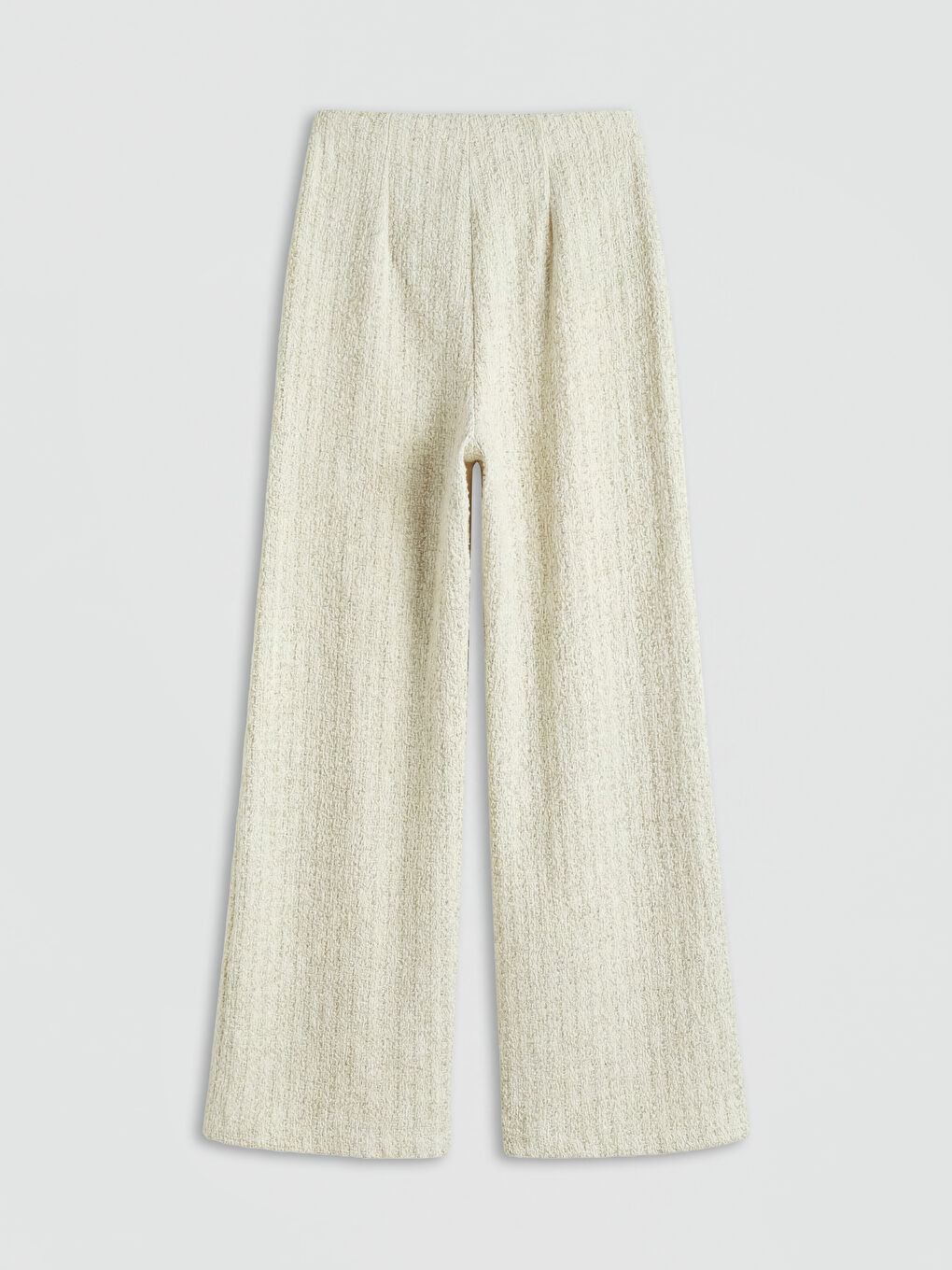 Ekru Standart Fit Dokulu Kadın Triko Pantolon-1