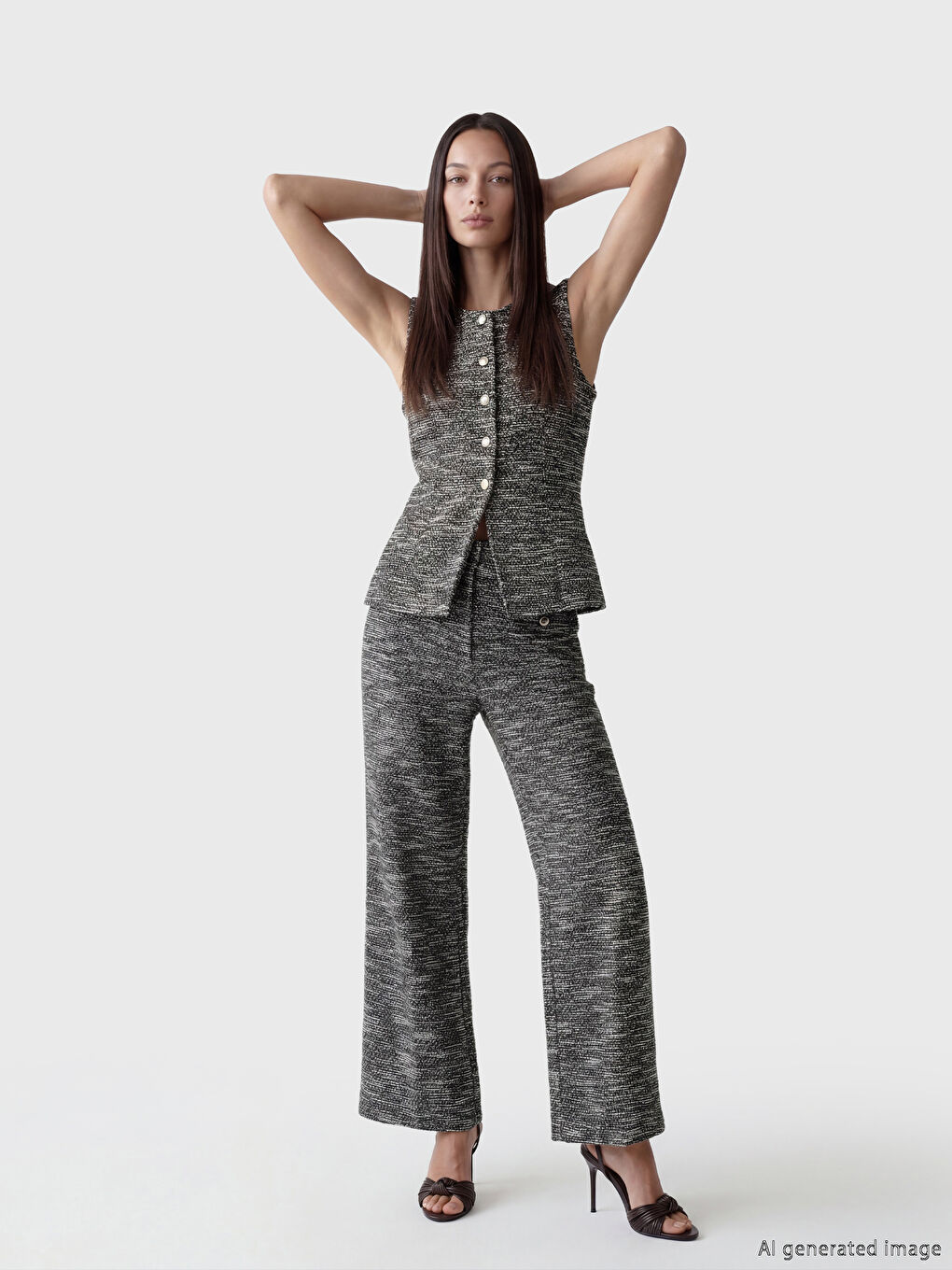 Gri Beli Lastikli Desenli Kadın Pantolon