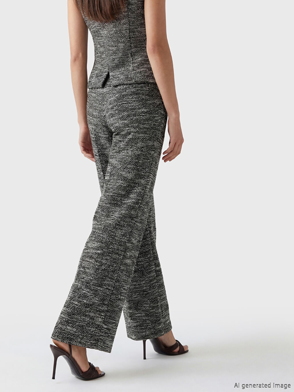 Gri Beli Lastikli Desenli Kadın Pantolon-3