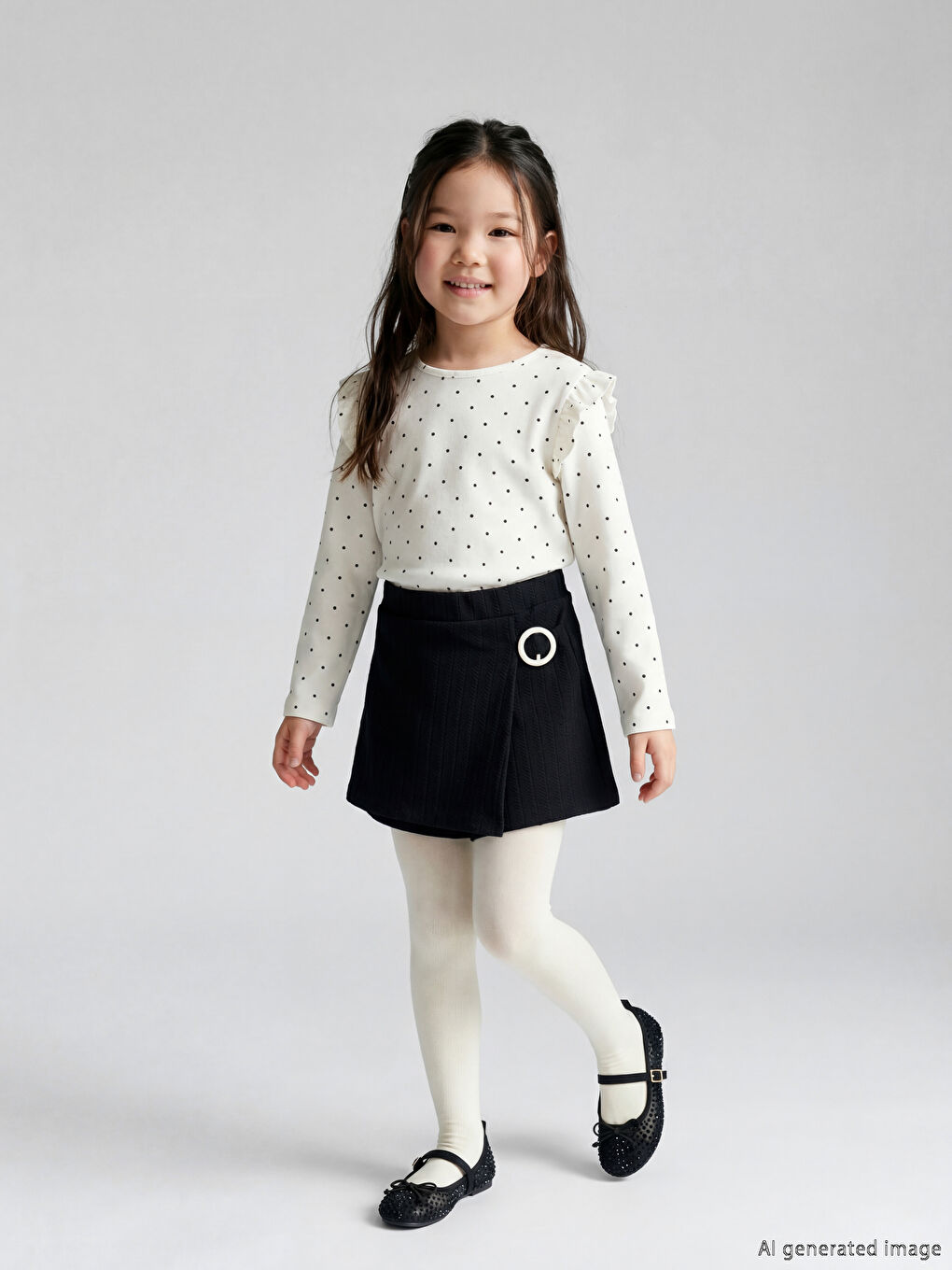 Ekru Puantiyeli Kız Çocuk 3'lü Takım