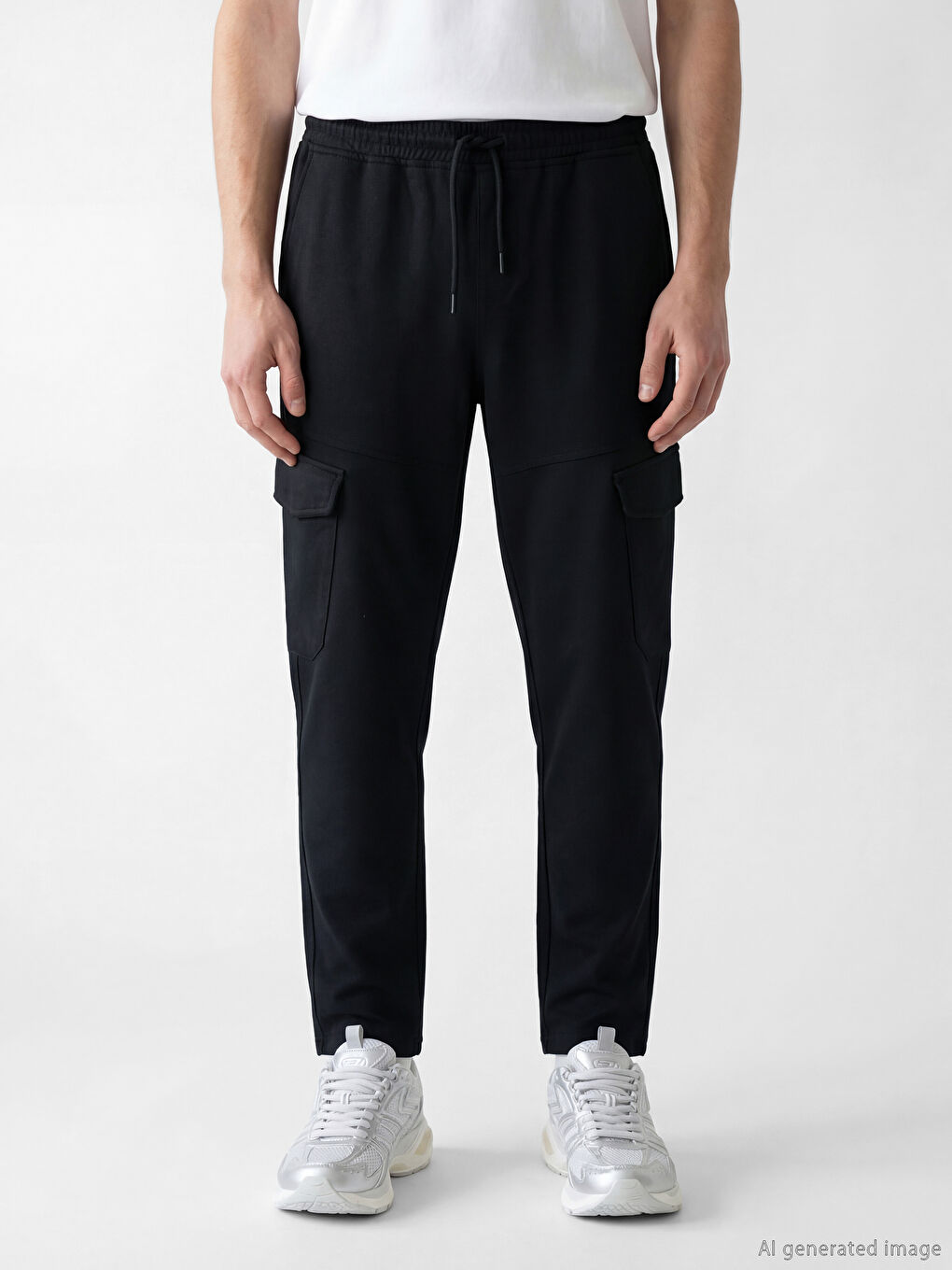 Siyah Slim Fit Erkek Kargo Pantolon-1