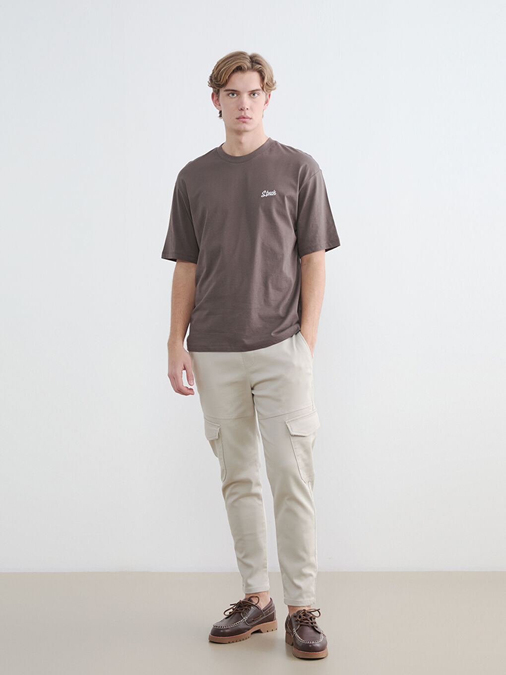 Bej Slim Fit Erkek Kargo Pantolon