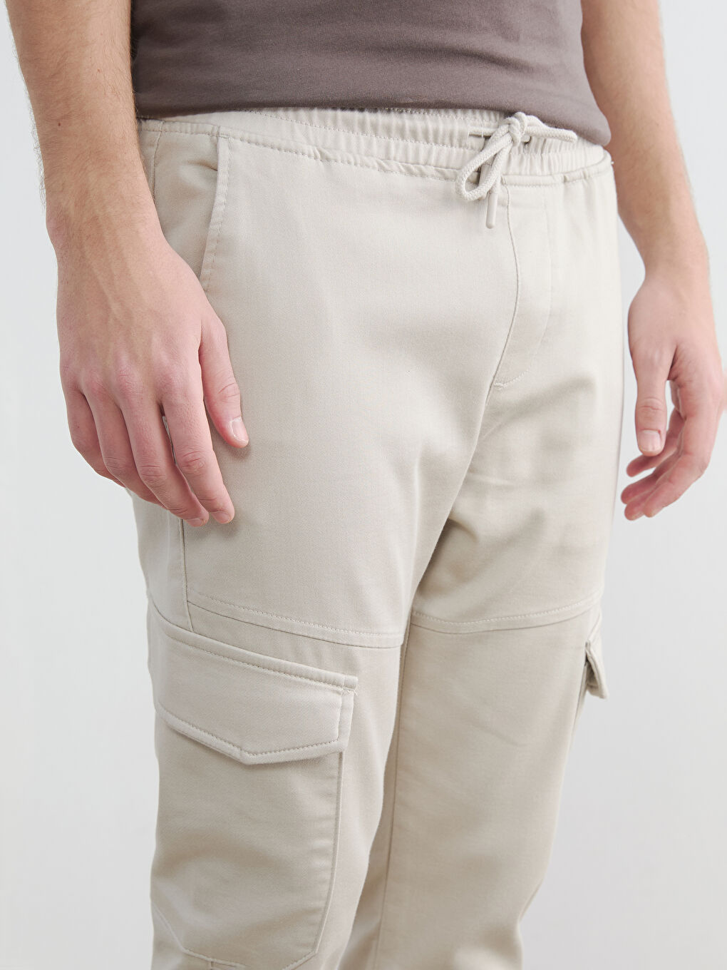 Bej Slim Fit Erkek Kargo Pantolon-2
