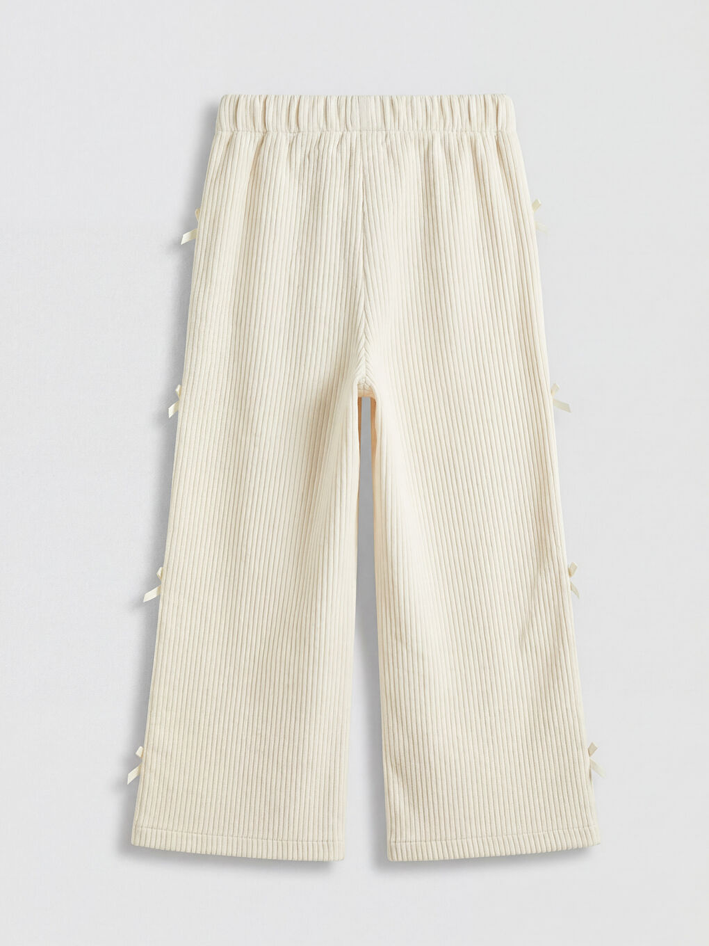 Ekru Dantel ve Fiyonk Detaylı Kız Çocuk Pantolon-1