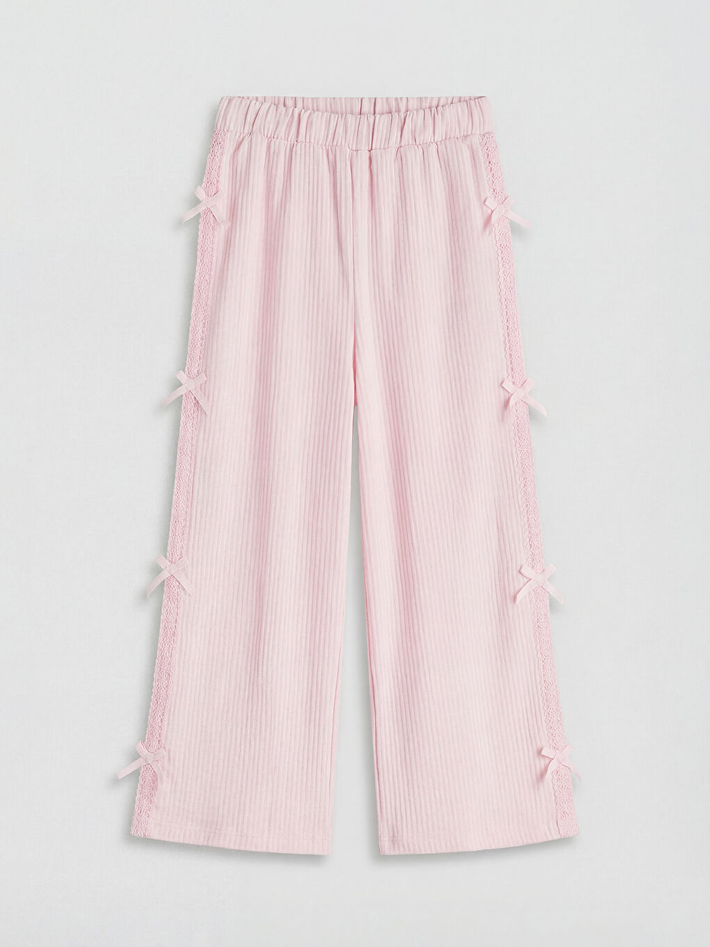 Pembe Kız Çocuk Müslin Geniş Paça Pantolon