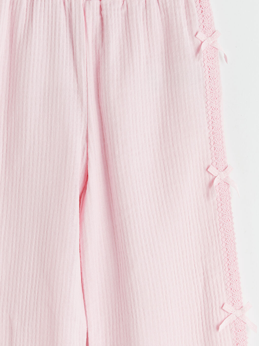 Pembe Kız Çocuk Müslin Geniş Paça Pantolon-2