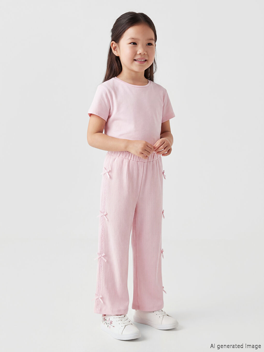 Pembe Kız Çocuk Müslin Geniş Paça Pantolon