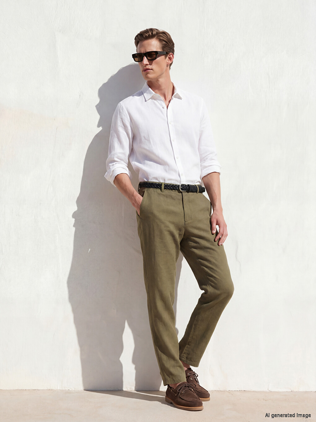 Haki Regular Fit %100 Keten Erkek Pantolon