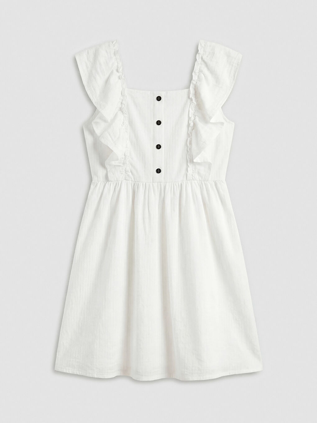 Ekru Kare Yaka Fırfırlı Kız Çocuk Elbise-1