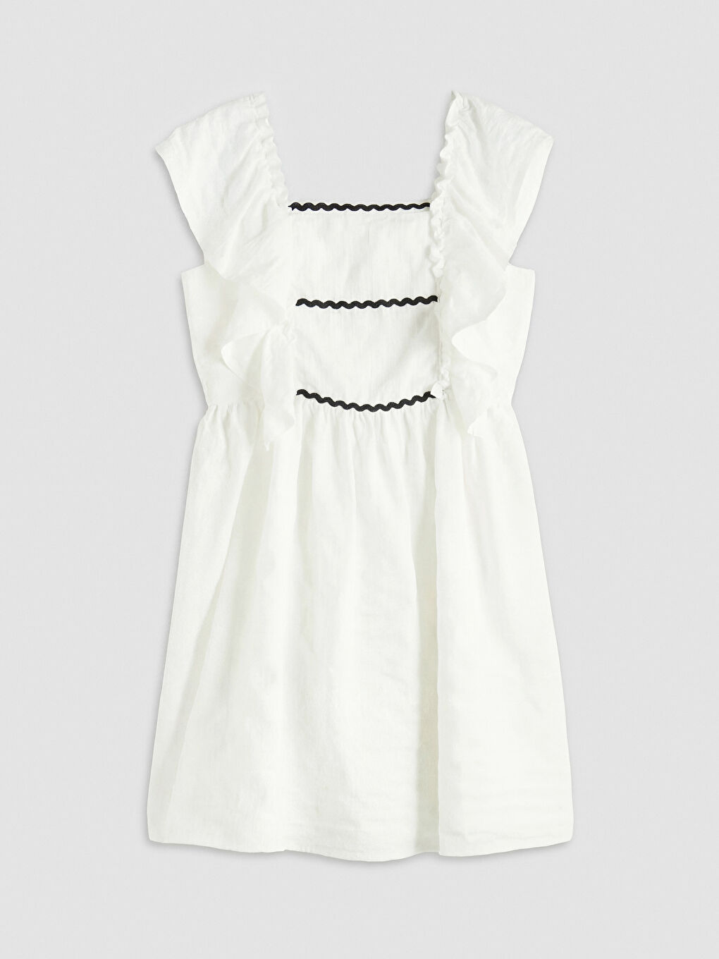 Ekru Kare Yaka Fırfırlı Kız Çocuk Elbise