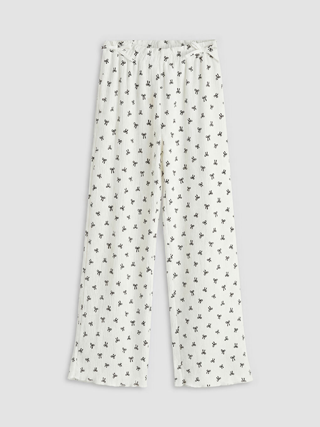 Ekru Fiyonk Baskılı Geniş Paça Kız Çocuk Eşofman Altı