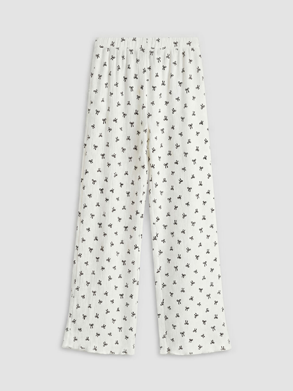 Ekru Fiyonk Baskılı Geniş Paça Kız Çocuk Eşofman Altı-1